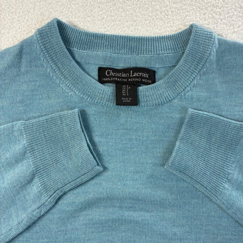 Christian Lacroix Extra Fine Merino Wool Sweater Mens S Teal Crewneck Luxury NWT